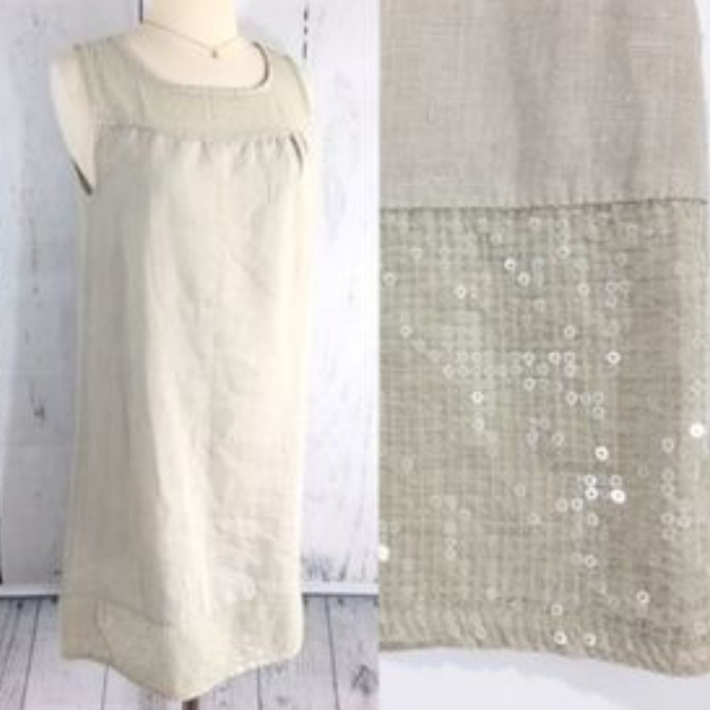 NWOT Lungo L'arno off white ecru linen sequined sheath dress Womens Large